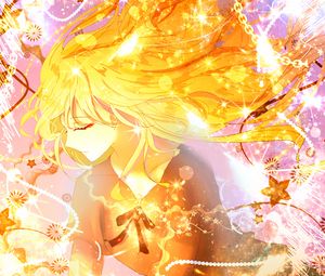 Preview wallpaper girl, dress, glow, anime, yellow