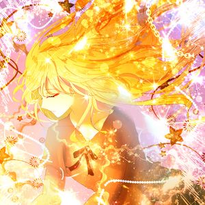 Preview wallpaper girl, dress, glow, anime, yellow