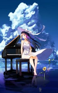 Preview wallpaper girl, dress, hat, piano, anime