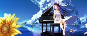 Preview wallpaper girl, dress, hat, piano, anime