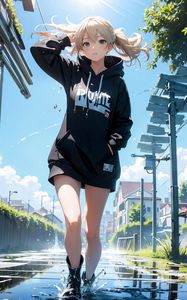 Preview wallpaper girl, dress, hoodie, street, anime, art