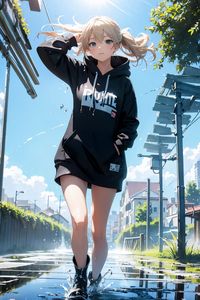 Preview wallpaper girl, dress, hoodie, street, anime, art