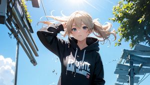 Preview wallpaper girl, dress, hoodie, street, anime, art