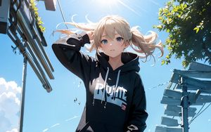 Preview wallpaper girl, dress, hoodie, street, anime, art