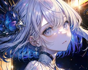 Preview wallpaper girl, dress, jewelry, anime, blue