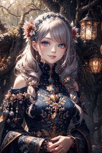 Preview wallpaper girl, dress, jewelry, blue, flower, anime, art