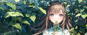 Preview wallpaper girl, dress, leaves, bushes, anime