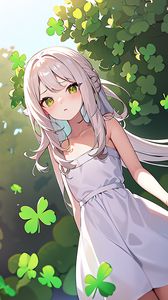 Preview wallpaper girl, dress, leaves, summer, anime