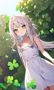 Preview wallpaper girl, dress, leaves, summer, anime