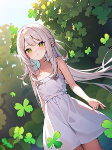 Preview wallpaper girl, dress, leaves, summer, anime