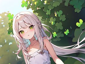 Preview wallpaper girl, dress, leaves, summer, anime