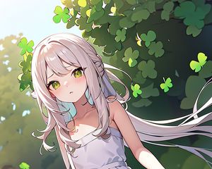 Preview wallpaper girl, dress, leaves, summer, anime