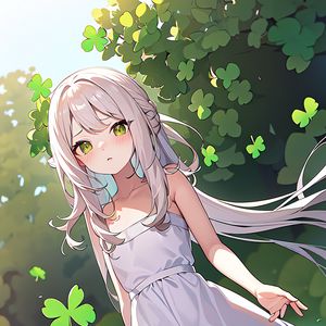 Preview wallpaper girl, dress, leaves, summer, anime