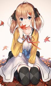 Preview wallpaper girl, dress, maple, leaves, anime