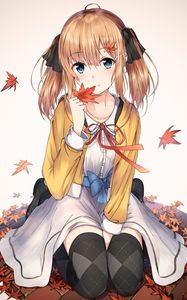 Preview wallpaper girl, dress, maple, leaves, anime