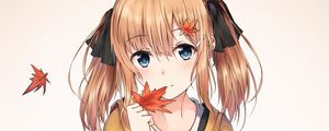 Preview wallpaper girl, dress, maple, leaves, anime