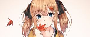 Preview wallpaper girl, dress, maple, leaves, anime