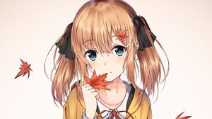 Preview wallpaper girl, dress, maple, leaves, anime