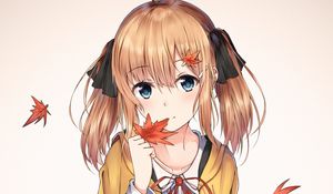 Preview wallpaper girl, dress, maple, leaves, anime