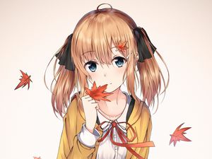 Preview wallpaper girl, dress, maple, leaves, anime