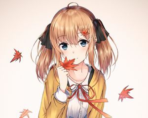 Preview wallpaper girl, dress, maple, leaves, anime