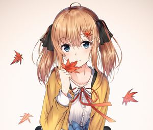 Preview wallpaper girl, dress, maple, leaves, anime