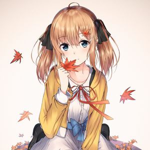 Preview wallpaper girl, dress, maple, leaves, anime