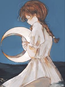 Preview wallpaper girl, dress, moon, anime, art
