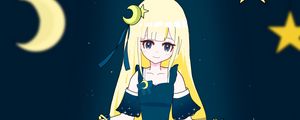 Preview wallpaper girl, dress, moon, stars, anime, art, cartoon