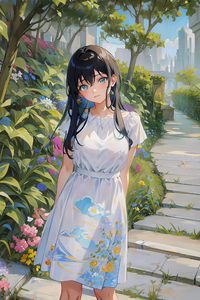 Preview wallpaper girl, dress, park, summer, anime