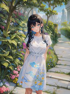 Preview wallpaper girl, dress, park, summer, anime