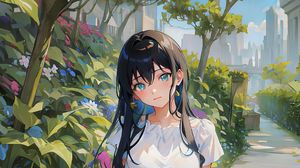 Preview wallpaper girl, dress, park, summer, anime