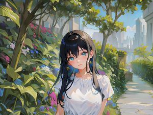 Preview wallpaper girl, dress, park, summer, anime