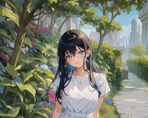 Preview wallpaper girl, dress, park, summer, anime