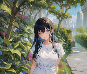 Preview wallpaper girl, dress, park, summer, anime