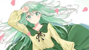 Preview wallpaper girl, dress, petals, anime, art, cartoon