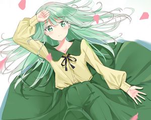 Preview wallpaper girl, dress, petals, anime, art, cartoon