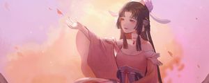 Preview wallpaper girl, dress, petals, art, anime