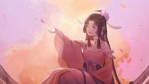 Preview wallpaper girl, dress, petals, art, anime