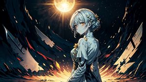 Preview wallpaper girl, dress, planet, light, art, anime