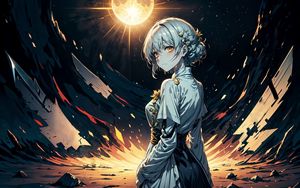 Preview wallpaper girl, dress, planet, light, art, anime