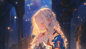 Preview wallpaper girl, dress, pose, arch, stars, night, anime