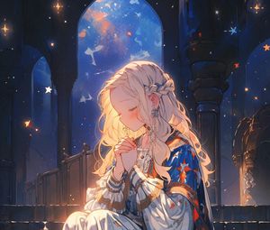 Preview wallpaper girl, dress, pose, arch, stars, night, anime