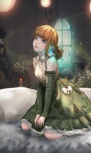 Preview wallpaper girl, dress, pose, anime, art, green