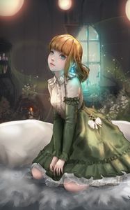 Preview wallpaper girl, dress, pose, anime, art, green