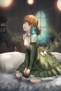 Preview wallpaper girl, dress, pose, anime, art, green