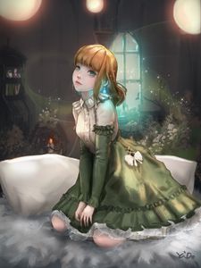 Preview wallpaper girl, dress, pose, anime, art, green