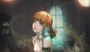 Preview wallpaper girl, dress, pose, anime, art, green