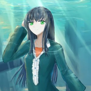 Preview wallpaper girl, dress, rays, anime, art, blue