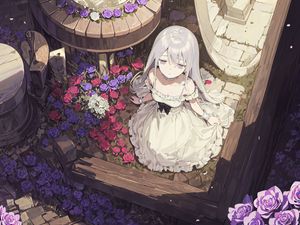 Preview wallpaper girl, dress, roses, flowers, anime, art